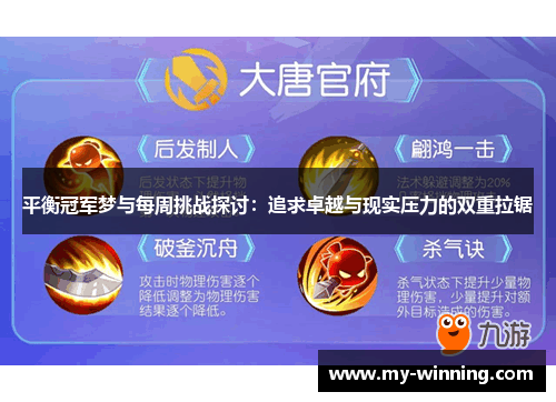 平衡冠军梦与每周挑战探讨：追求卓越与现实压力的双重拉锯