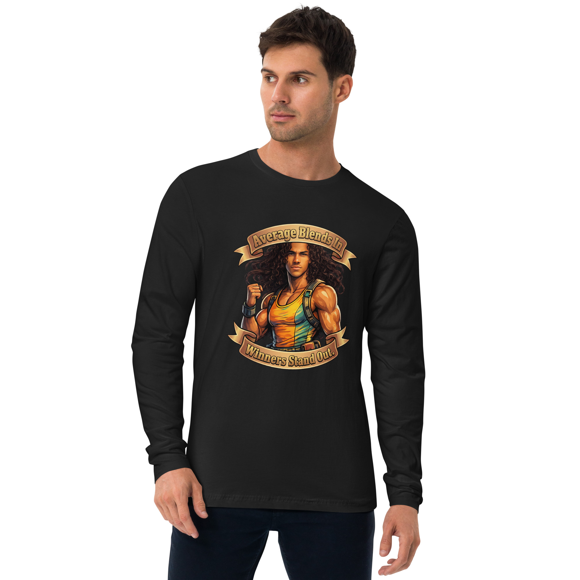 Black Long Sleeve Fitted Crew Shirt